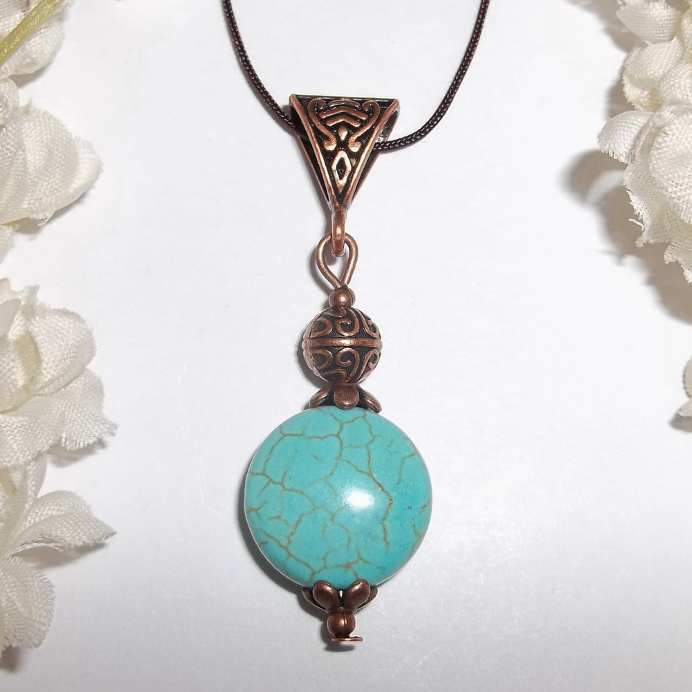 Faux Turquoise Blue And Copper Necklace NWT 4785 - Picture 1 of 8